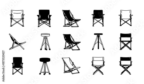 Minimal camping chair icon set cartoon vector of outdoor picnic seating