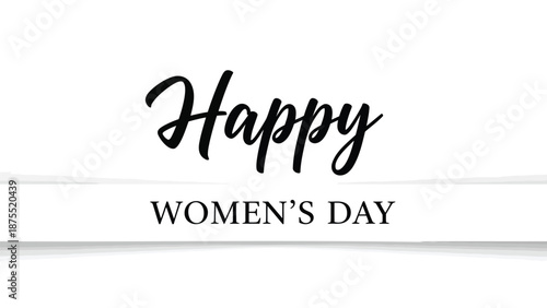Happy women's day greeting card with elegant black typography on white background