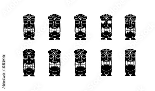 Minimal tiki idol vector icon collection isolated on white background