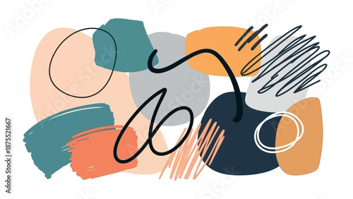 Abstract Art: A contemporary artwork composed of diverse shapes and expressive lines.