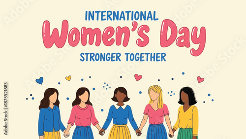 International women's day celebration with diverse women holding hands in solidarity