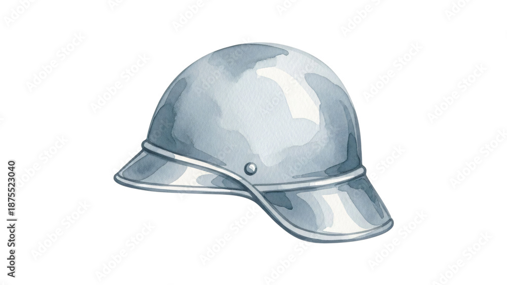 Fototapeta premium Watercolor drawing of silver helmet on black background vector illustration stock vector.