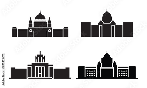 Grand Institutional Building Silhouettes Representing Government Parliament Capitol and Palace Architecture