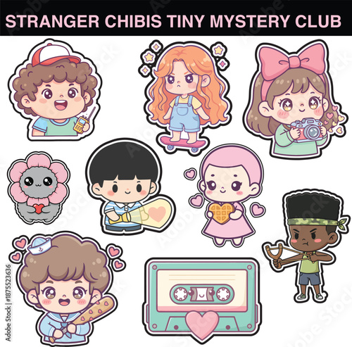 Cute chibi supernatural mystery club character sticker collection