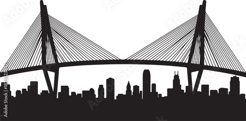 A suspension bridge silhouette with city skyline vector illustration is perfect for architectural or travel related projects