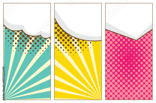 Comic book page divided by lines with speech bubbles and sounds effect. Retro background mock-up. Comics template. Vector illustration