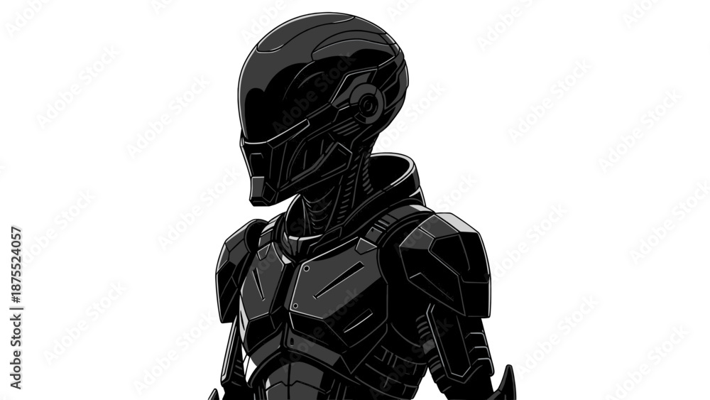 Fototapeta premium Futuristic armored figure ready for battle. The sleek design and advanced gear showcase the essence of the future