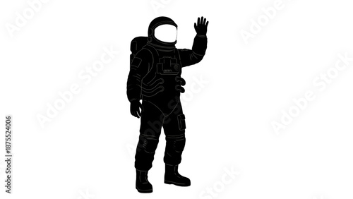 Astronaut waving, black silhouette against the darkness, a salute to the unknown
