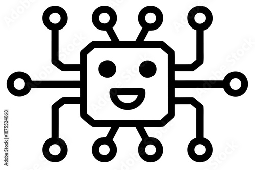 AI processor network icon, clean outline style for app or website UI