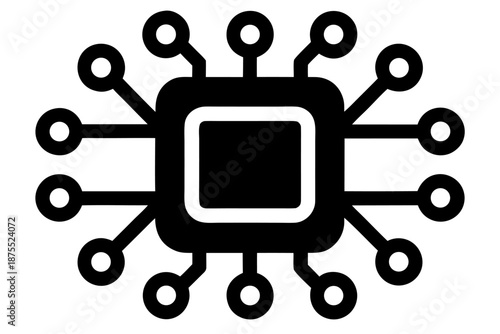 AI processor network icon, clean outline style for app or website UI