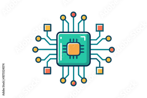 AI processor network icon, clean outline style for app or website UI