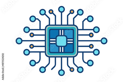AI processor network icon, clean outline style for app or website UI