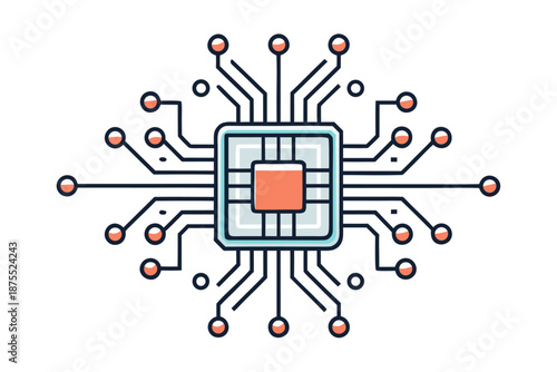 AI processor network icon, clean outline style for app or website UI