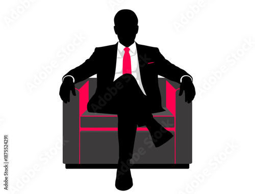 A silhouette of a businessman sitting on a modern chair in a relaxed position