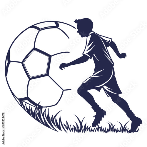 Silhouette of a soccer player kicking a ball