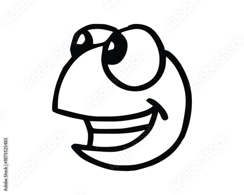 Simple Line Drawing of a Smiling Face with Exaggerated Features in Black Color