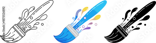 Creative paint brush icon with colorful splash for art and design
