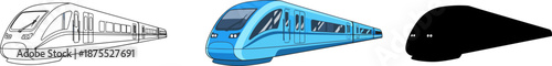 Modern high speed electric train vector set for public transport