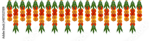 Schilderij op canvas Marigold hanging flowers decorative design element with mango leafs for hindu fe