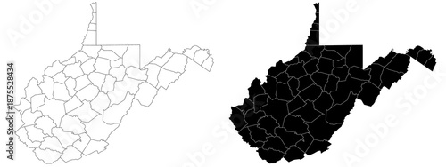 West Virginia map. West Virginia administrative map, West Virginia outline and counties state map set - illustration version