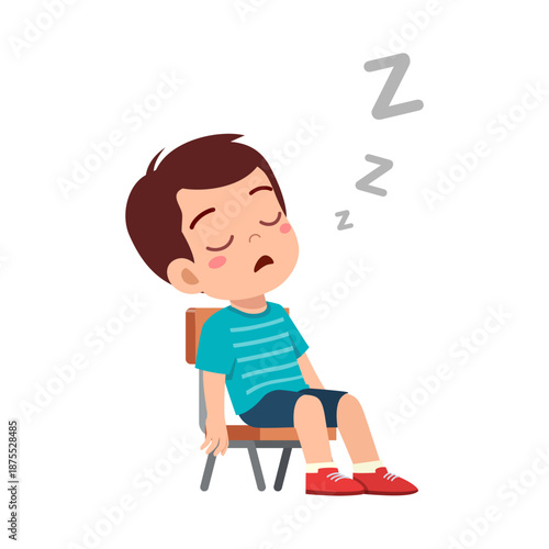 Little boy sleeping soundly on chair exhausted with zzz symbols cute child cartoon illustration