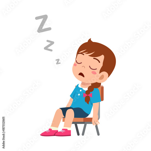 Cute little girl peacefully sleeping on a brown chair feeling tired and relaxed