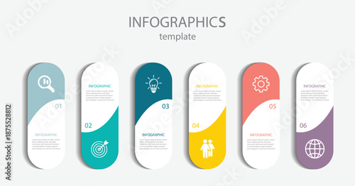 Vector infographic label template with icons. 6 options or steps. Infographics for business concept.   Vector illustration.