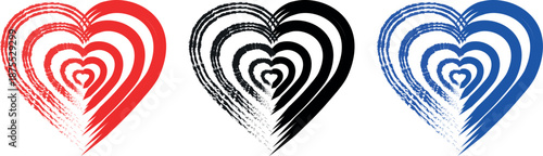 Elegant Collection of Hand-Drawn Heart Shapes with Brush Stroke Texture on White Background for Romantic and Love-Themed Designs