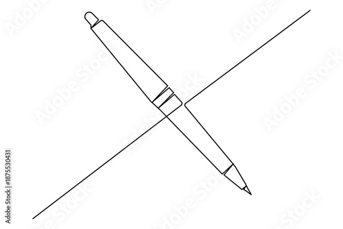 A minimalist continuous line drawing of a ballpoint pen. This clean and modern vector illustration is perfect for business, education, and stationery design concepts on a white background.