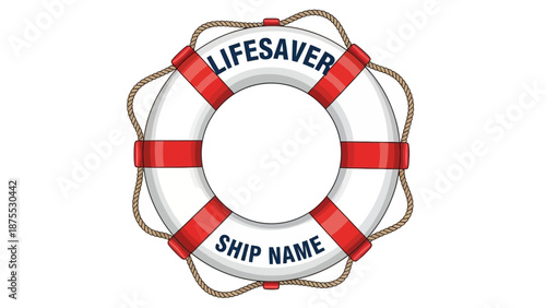 Illustration of a Lifesaver Ring with Red Straps and Rope on a White Background
