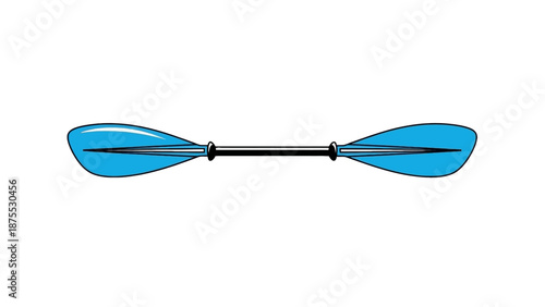 Double-bladed paddle with blue blades isolated on white background