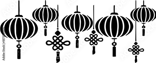 Hanging Chinese Lanterns and Knots Background
