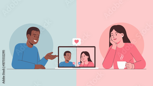 Online dating concept, virtual romance, love chat, video call
