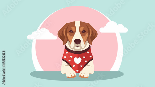 Cute beagle wearing a sweater with hearts, illustration