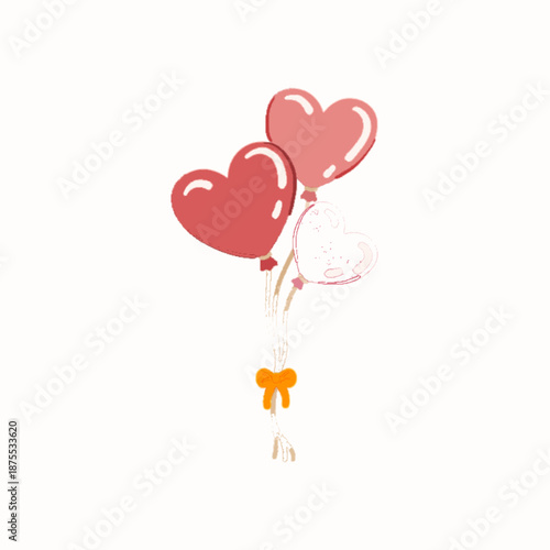 Heart shaped balloons illustration isolated on white background, love celebration concept