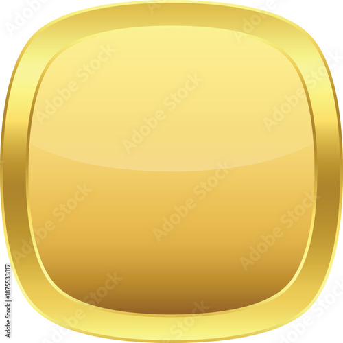 Shiny glossy golden rounded square badge with golden border. Template on transparent background.