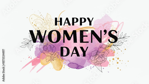 Happy women's day celebration with colorful floral design and text on white background