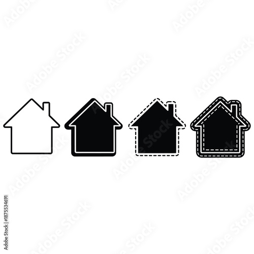 four different house icons in various outline styles presented