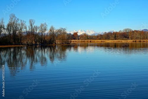 Il Monte Rosa sullo sfondo da Capolago - Lago di Varese 