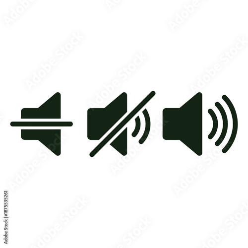 a set of three dark green volume icons on a white background