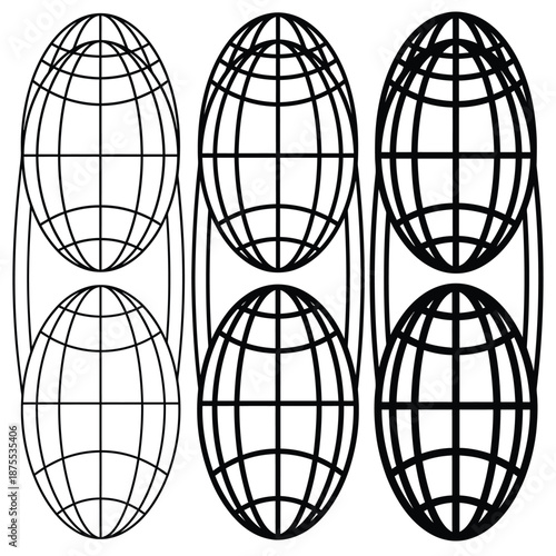 wireframe globes in various stages of shading and wireframe