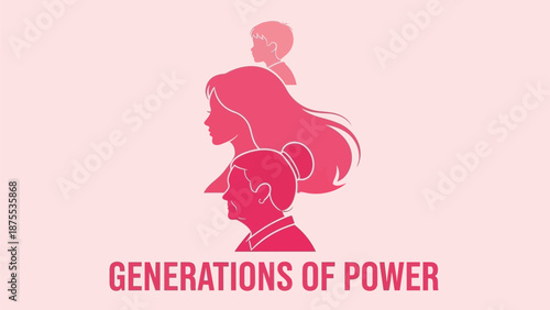 Three generations of women in pink silhouette empowerment concept