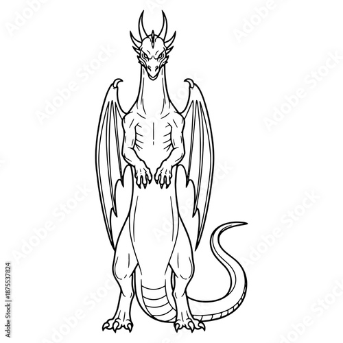 Mystic Dragon Line Art – Dragon Vector Illustration with Enigmatic Arcane Detailing – Dragon Drawing – Line Art Drawing of Dragon – Dragon Icon