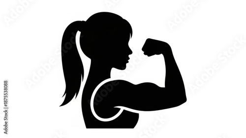 Strong woman flexing muscles in black silhouette profile