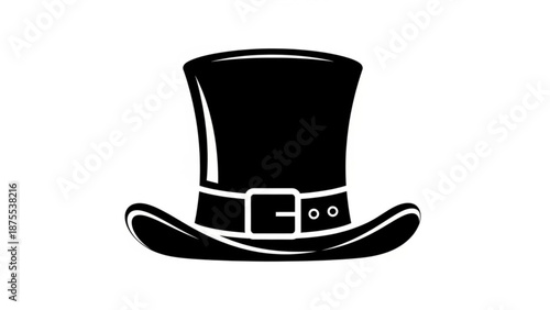Black top hat with buckle and belt on white background