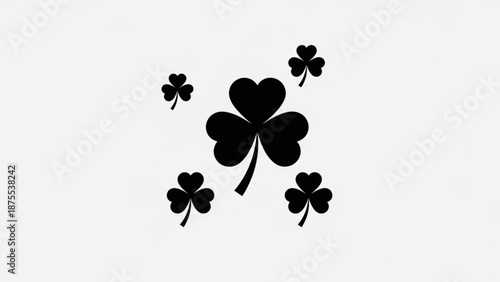 Black heart shaped clover leaf icons on white background