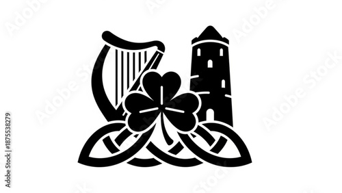St patrick's day celtic knot harp shamrock tower symbol