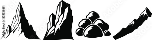 Silhouette of rocky mountain range with boulders