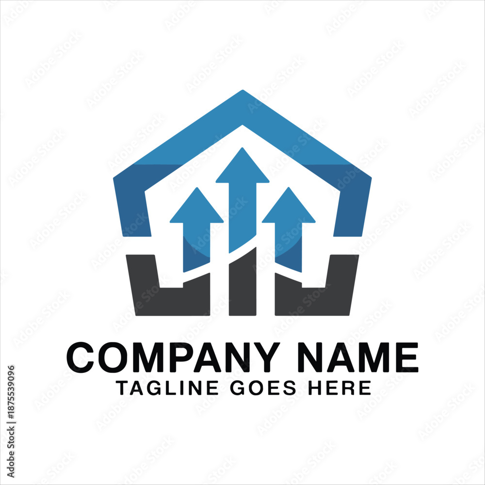 Fototapeta premium Modern Business Growth Logo Template with Upward Arrows and Corporate House Shape