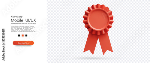 Red Award Ribbon Rosette Isolated with Blank Center for Achievement and Winner Concept 3d style.